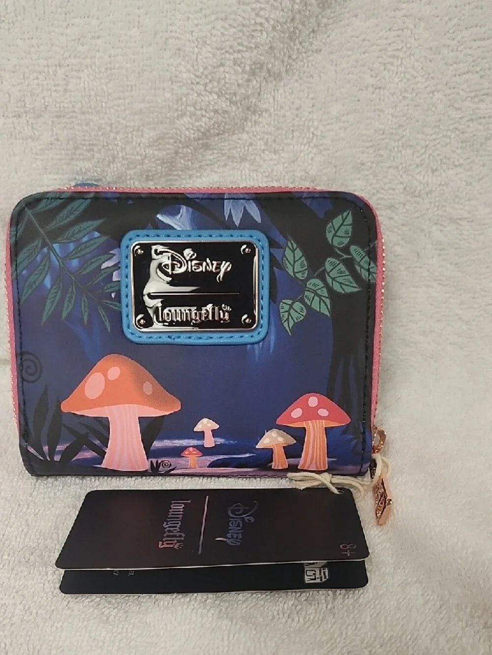Loungefly Alice In Wonderland Wallet with Blue Caterpillar Pink Mushrooms Patch